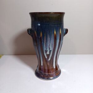 Bill Campbell Flambeau Drip Glaze Studio Art Pottery Handles Ears Signed
